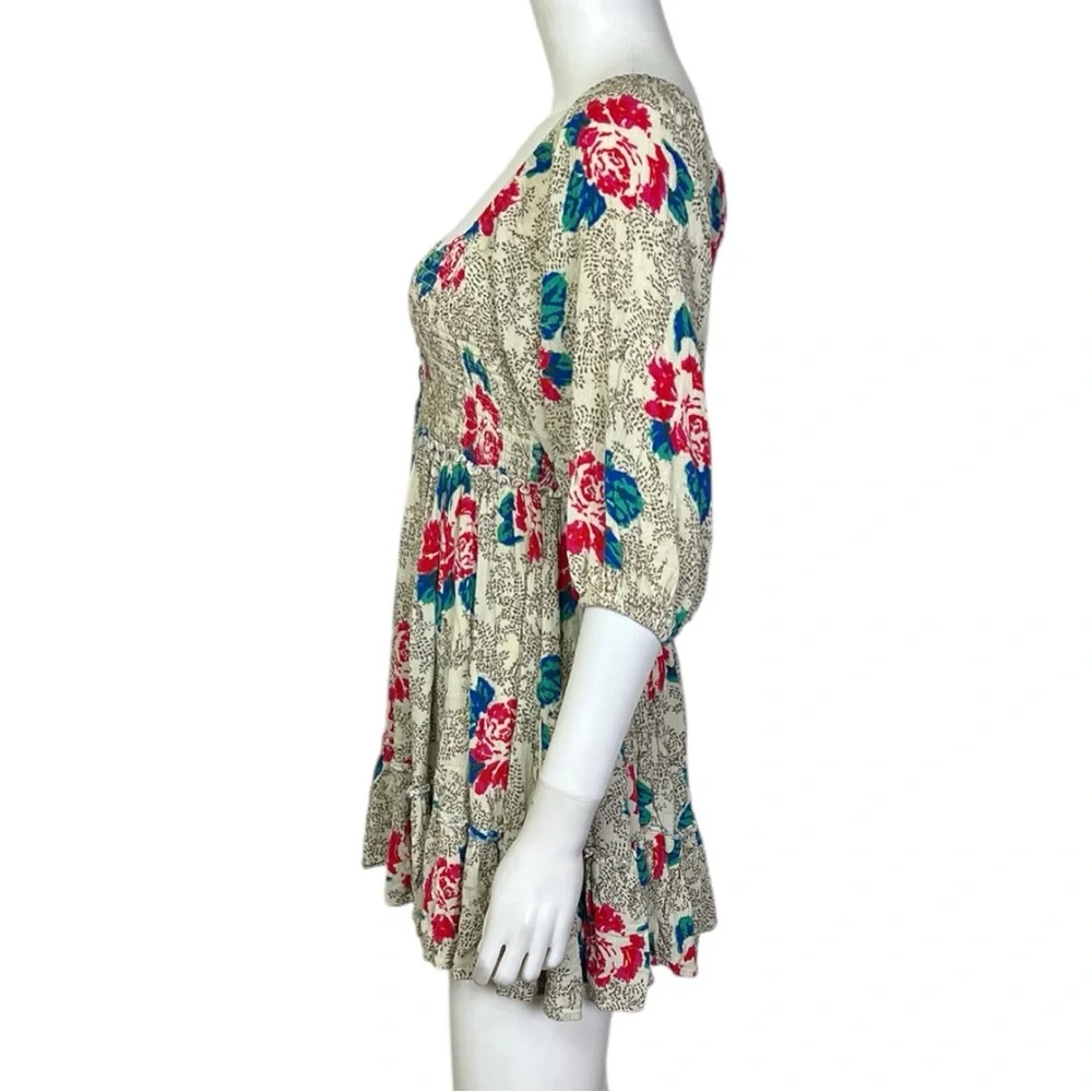 Free People Summer Picnic Printed Mini Dress in Creme - sz XS